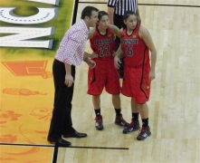 Louisville Coach Jeff Walz with the Shimmel sisters